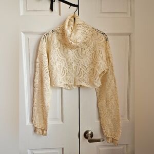 Loulette Lingerie Handmade Lace Long Sleeve Crop Top size Small
